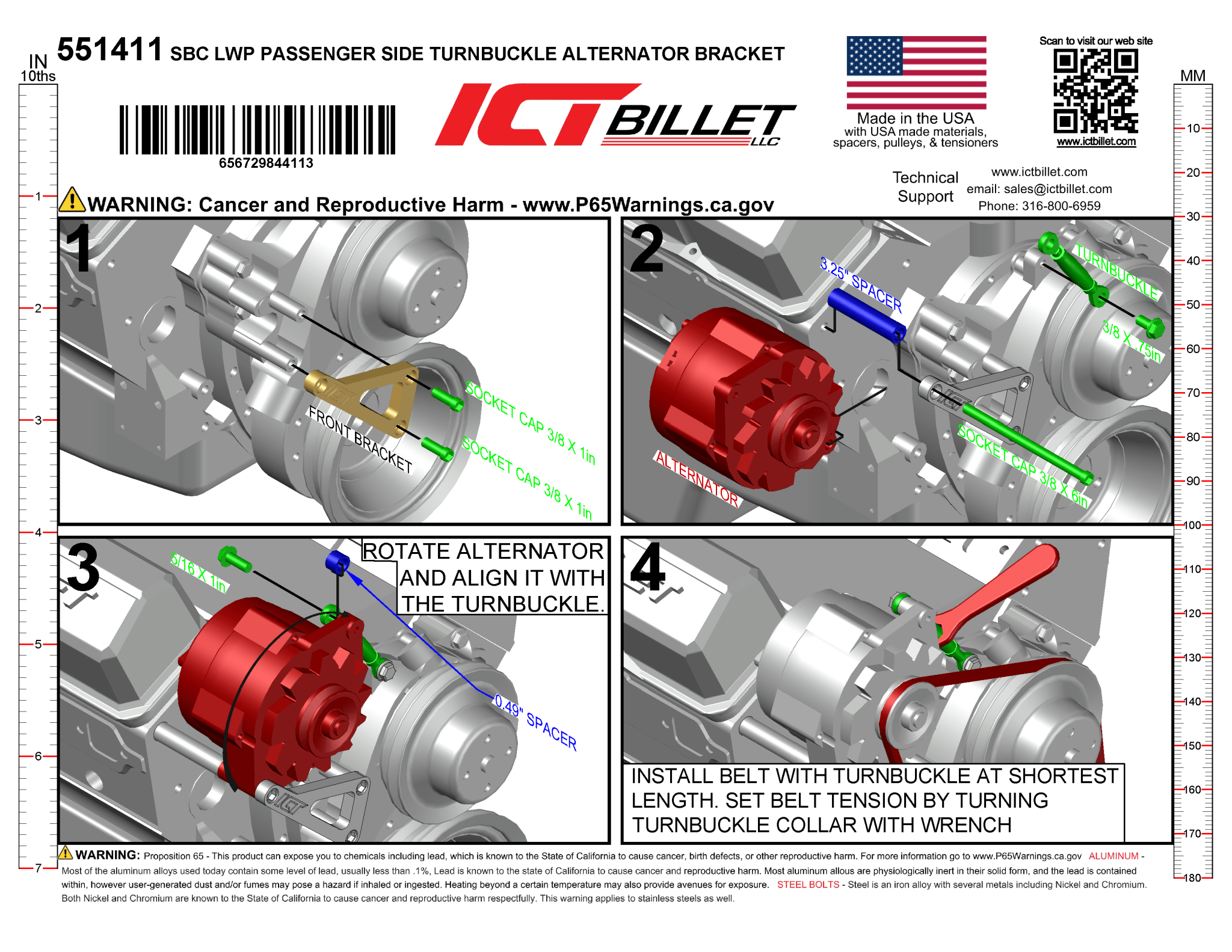 SBC LWP Alternator Bracket - Head & WP Mounted - ICT Billet 551411