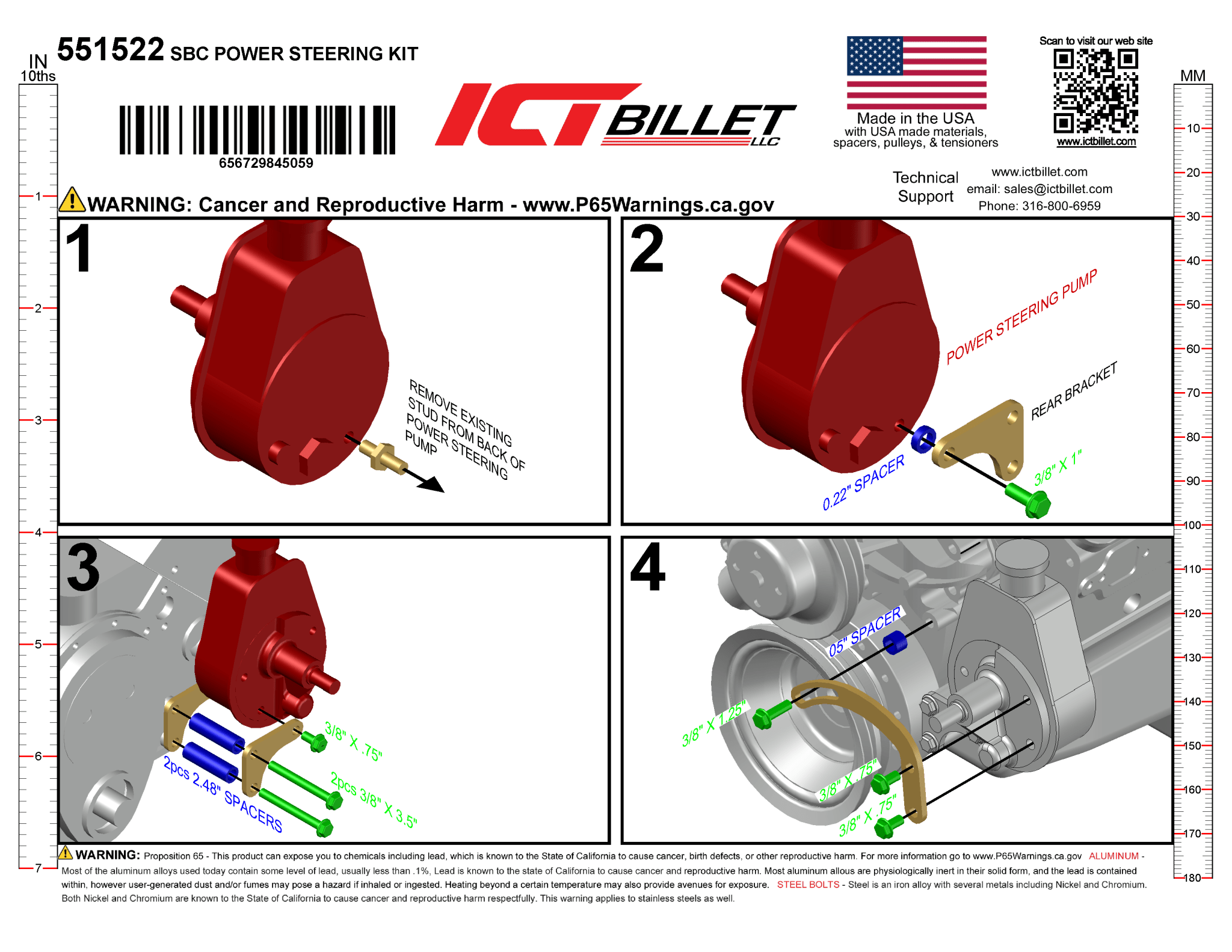 SBC LWP Power Steering Pump Bracket - Block & WP Mounted - ICT Billet 551522