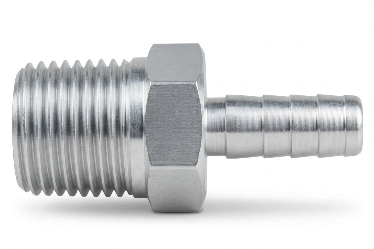 Straight 1/2" NPT Pipe to 3/8" .375" Hose Barb Fitting Bare Aluminum - ICT Billet AN840-06-08A