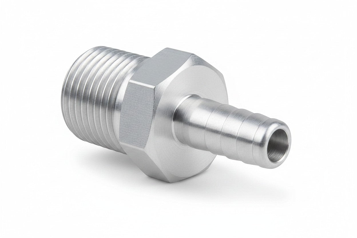 Straight 1/2" NPT Pipe to 3/8" .375" Hose Barb Fitting Bare Aluminum - ICT Billet AN840-06-08A