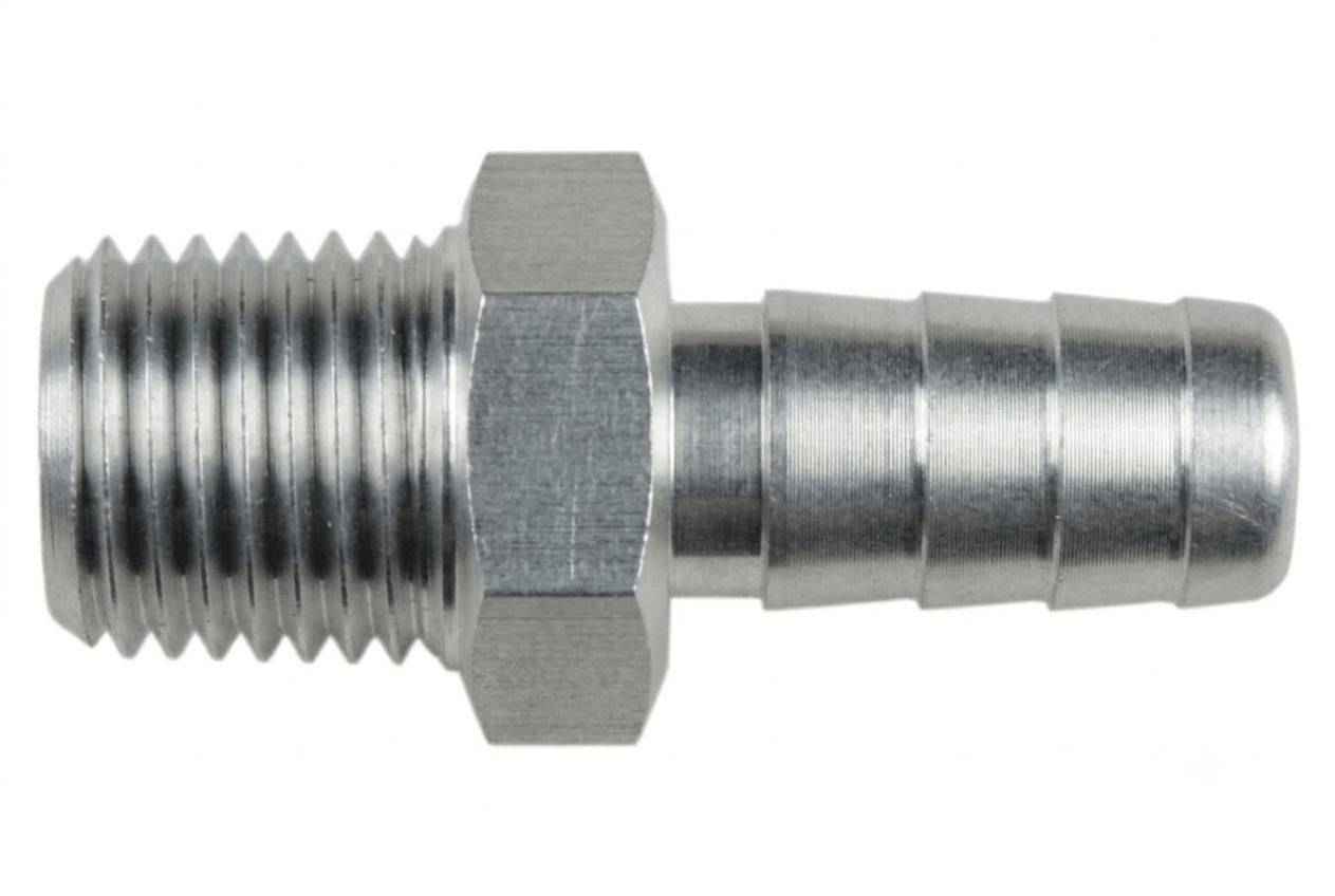Straight 1/4" NPT Pipe to 3/8" .375" Hose Barb Fitting Bare Aluminum - ICT Billet AN840-06-04A