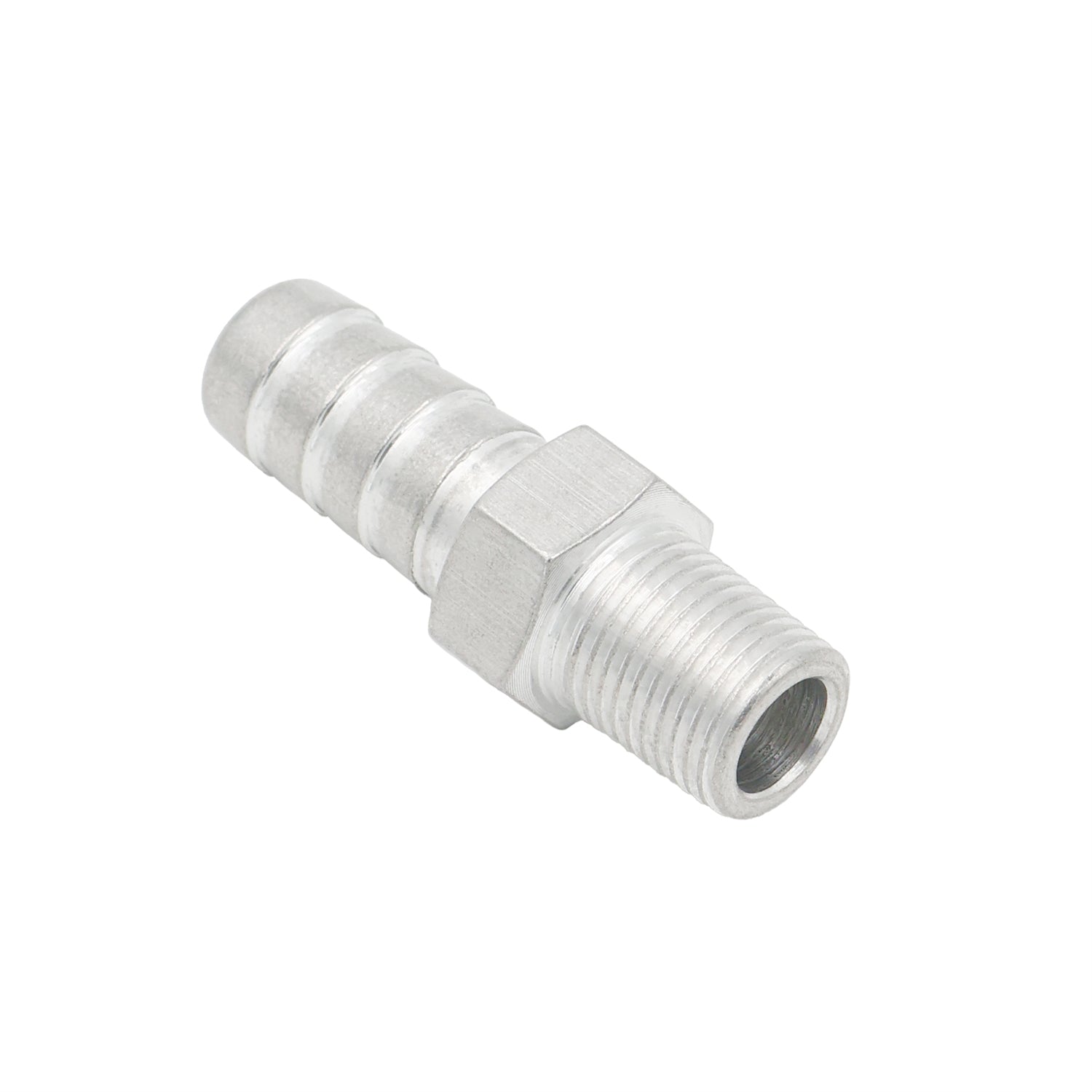 Straight 1/8" NPT Pipe to 3/8" .375" Hose Barb Fitting Bare Aluminum - ICT Billet AN840 - 06 - 02A