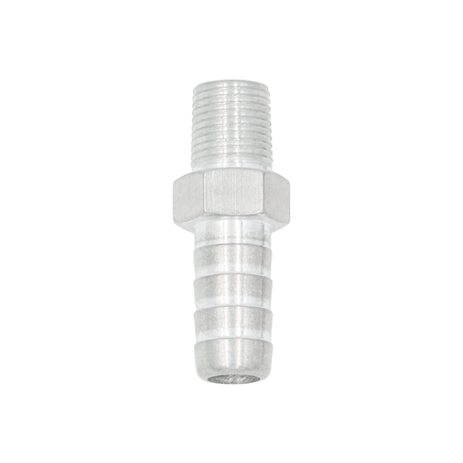 Straight 1/8" NPT Pipe to 3/8" .375" Hose Barb Fitting Bare Aluminum - ICT Billet AN840 - 06 - 02A