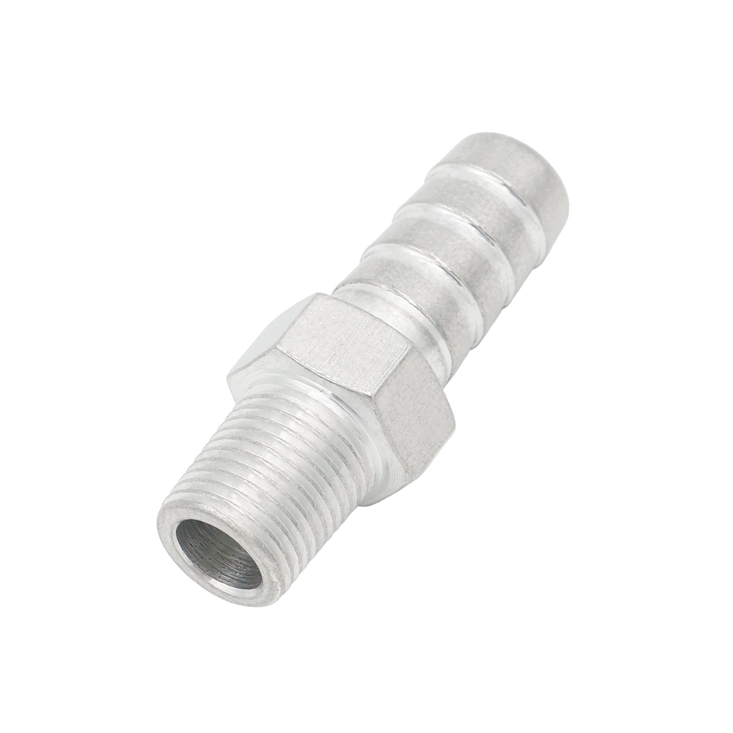 Straight 1/8" NPT Pipe to 3/8" .375" Hose Barb Fitting Bare Aluminum - ICT Billet AN840 - 06 - 02A