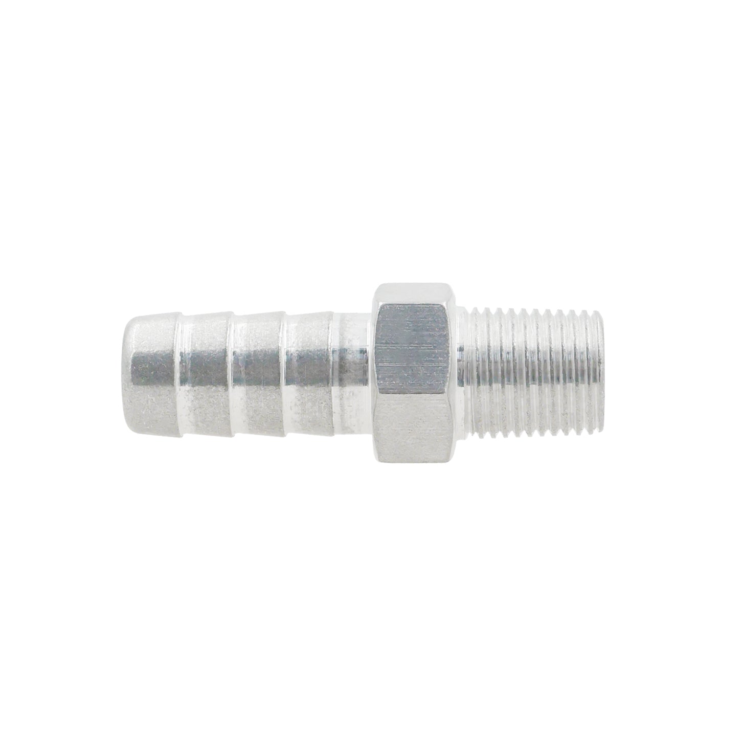 Straight 1/8" NPT Pipe to 3/8" .375" Hose Barb Fitting Bare Aluminum - ICT Billet AN840 - 06 - 02A