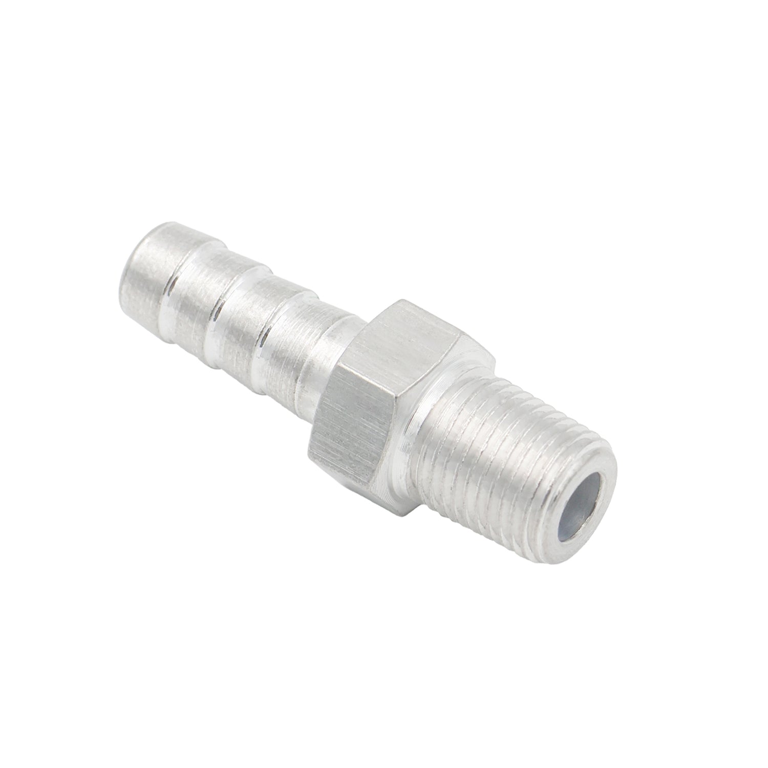 Straight 1/8" NPT Pipe to 5/16" .3125" Hose Barb Fitting Bare Aluminum - ICT Billet AN840 - 05 - 02A
