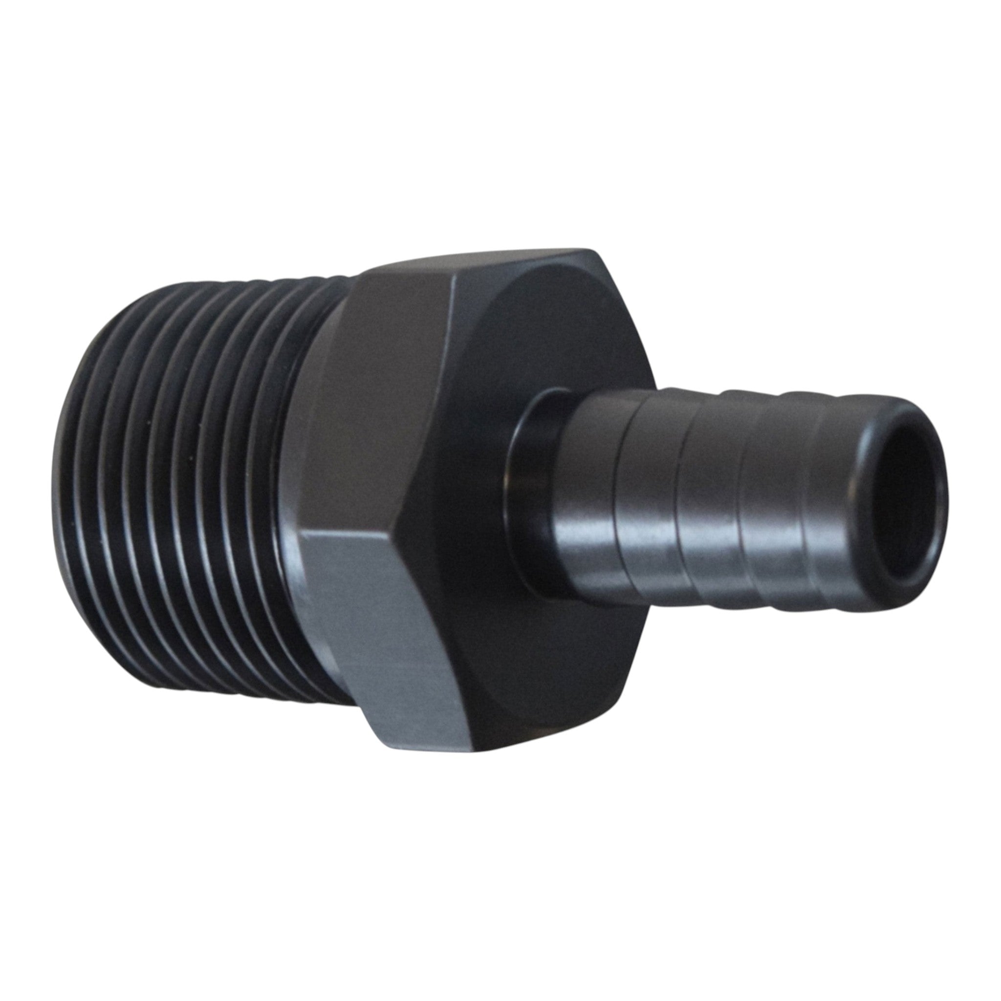 Straight 3/4" NPT Pipe to 1/2" .500" Hose Barb Fitting Black Billet Aluminum - ICT Billet F750NP500BA