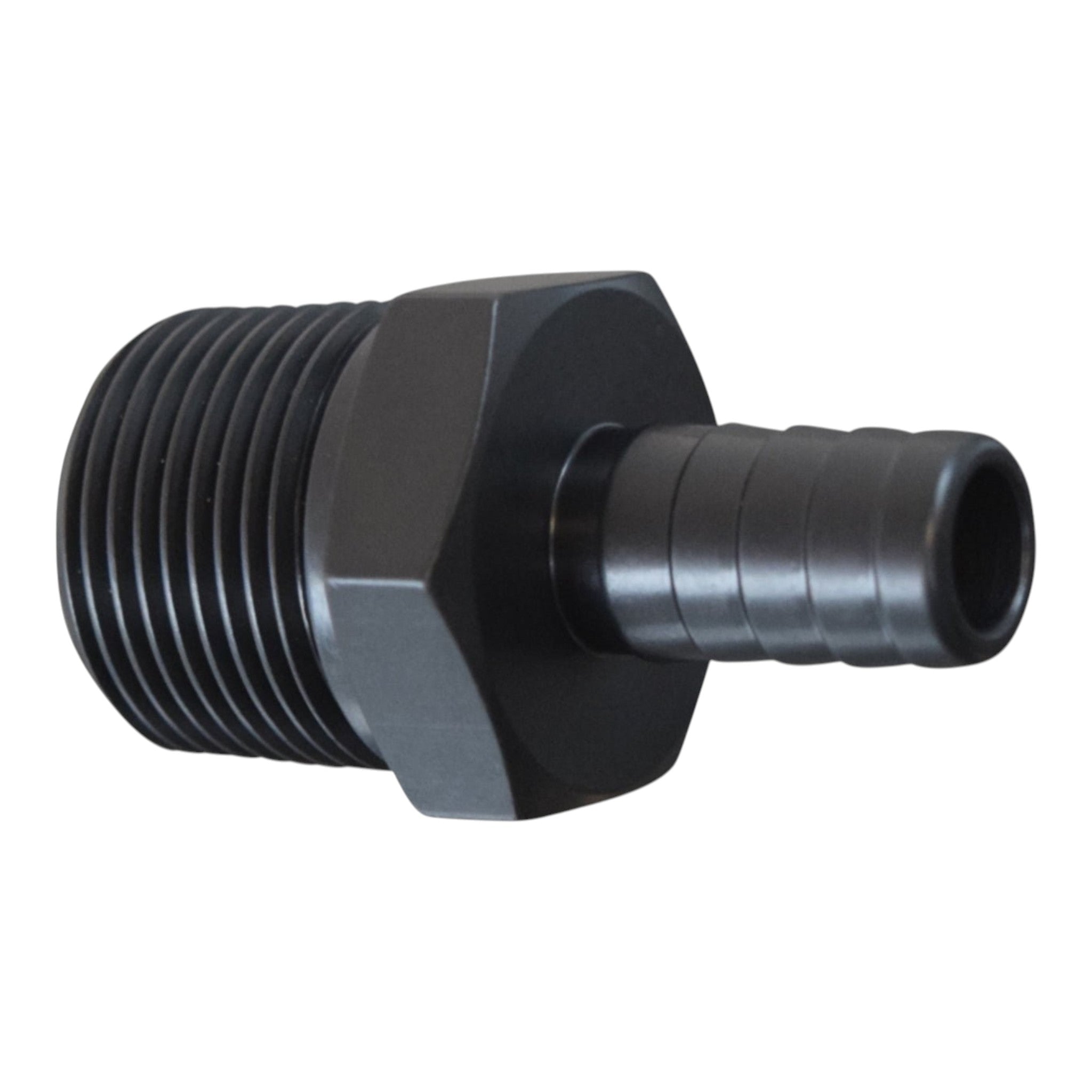 Straight 3/4" NPT Pipe to 1/2" .500" Hose Barb Fitting Black Billet Aluminum - ICT Billet F750NP500BA