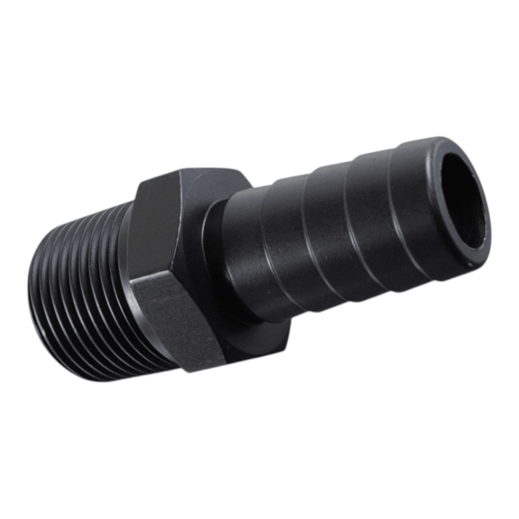 Straight 3/4" NPT Pipe to 3/4" .750" Hose Barb Fitting Black Billet Aluminum - ICT Billet F750NP750BA