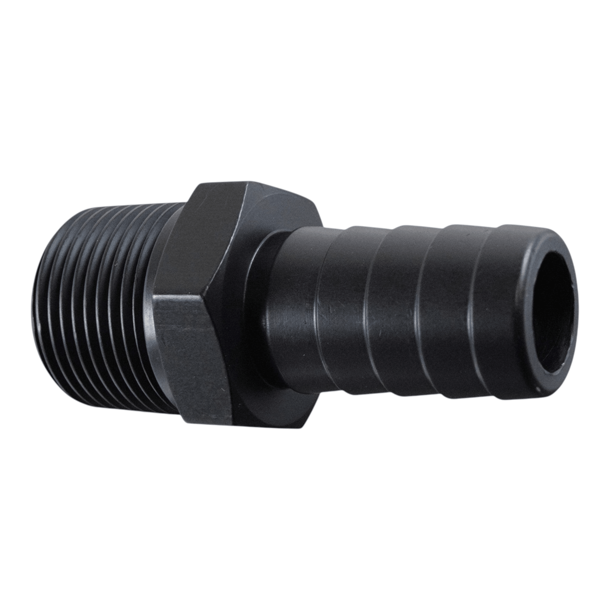 Straight 3/4" NPT Pipe to 3/4" .750" Hose Barb Fitting Black Billet Aluminum - ICT Billet F750NP750BA