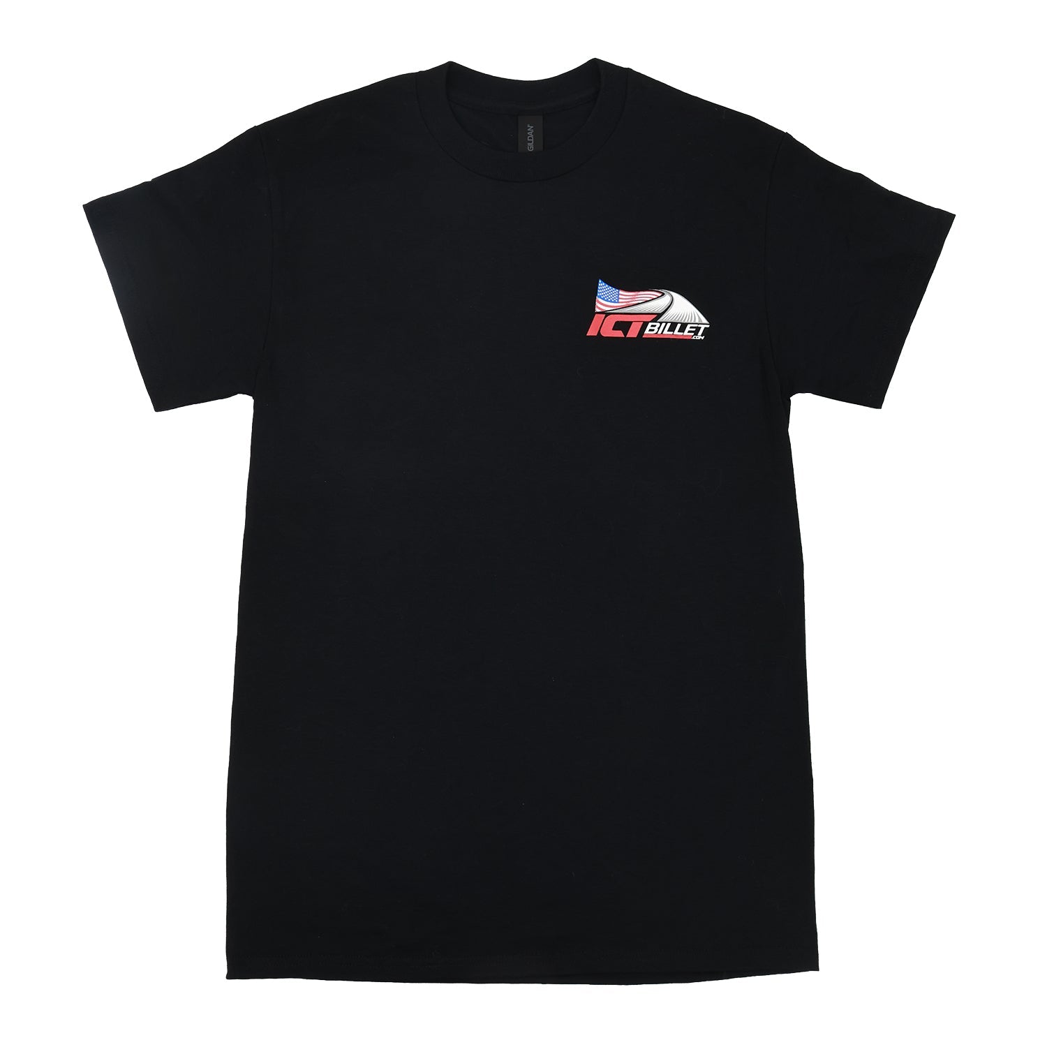Twin Turbo – ICT Billet American Flag Engine T-Shirt - ICT Billet TT-SHIRT-S