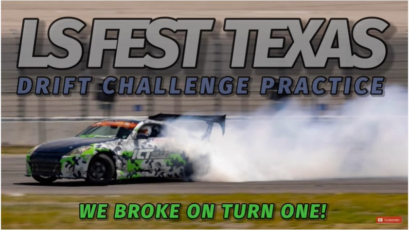 ICT Billet's LS 350Z drifts though a track with smoke flying out behind